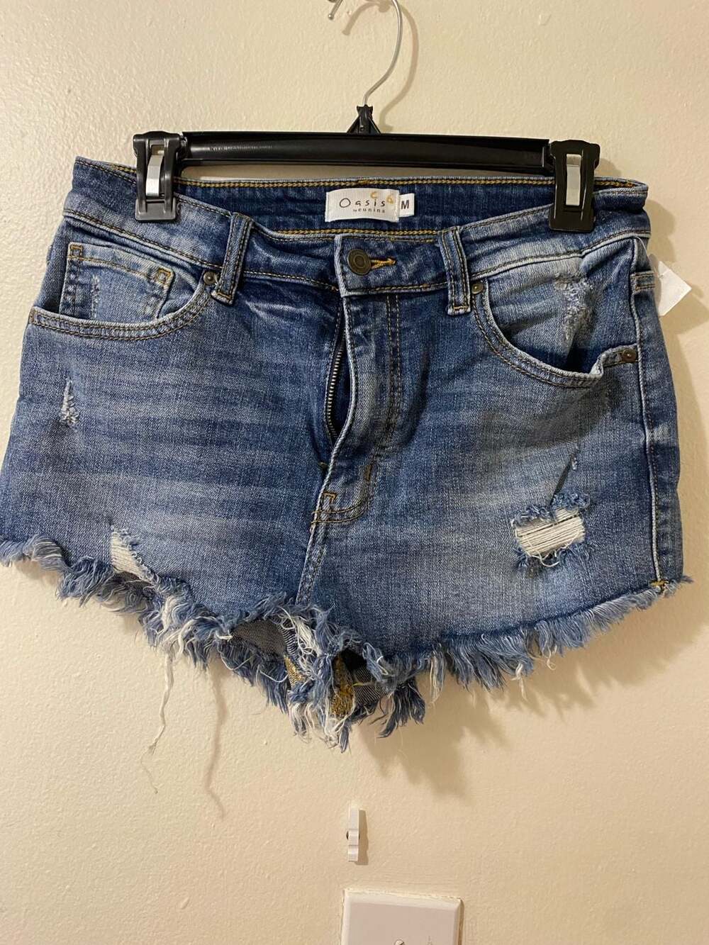 Oasis By Eunina Denim Distressed Cut Off High Waisted Shorts Raw Hem Small